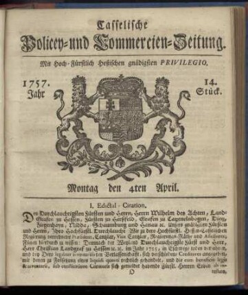14. Stueck, Montag den 4ten April 1757