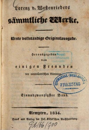Lorenz v. Westenrieder's sämmtliche Werke, 21