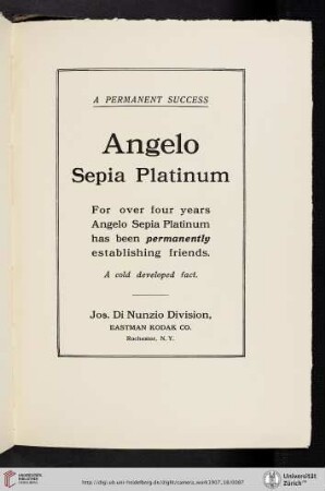 Jos. Di Nunzio Division, Eastman Kodak Co. [Angelo Sepia Platinum Paper]