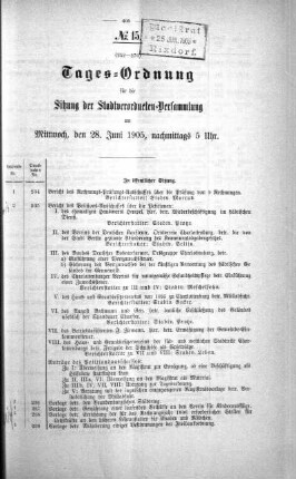 Tages-Ordnung, 28. Juni 1905
