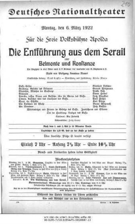 Die Entführung aus dem Serail oder Belmonte und Konstanze