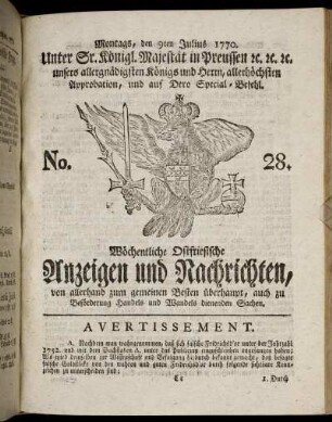 No. 28. Montags, den 9ten Julius 1770.