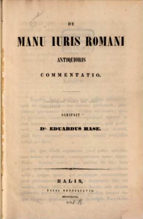 De manu iuris Romani antiquioris commentatio