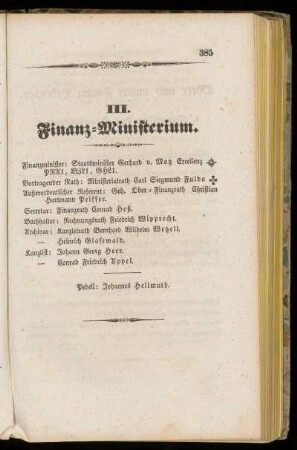 III. Finanz=Ministerium.