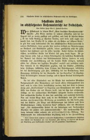 Schaffende Arbeit im abschließenden Rechenunterricht der Volksschule