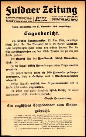 Zweite Ausgabe vom Donnerstag, den 12. November 1914.