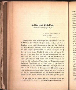 Lessing und Tertullian. Harmonien und Dissonanzen.