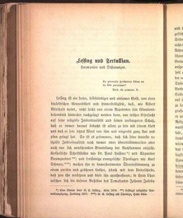 Lessing und Tertullian. Harmonien und Dissonanzen.