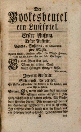 Der Bookesbeutel : Ein Lustspiel in Drey Aufzügen
