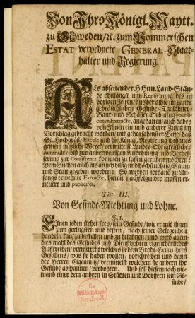 Tit III. Von Gesinde-Miehtung und Lohne.