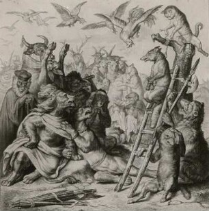 Kaulbach, Wilhelm von. Illustration zu Reineke Fuchs von Johann Wolfgang v. Goethe. Reineke soll gehängt werden