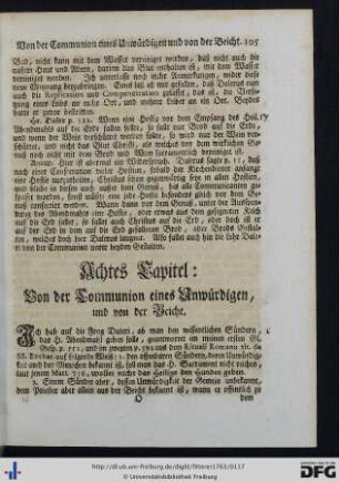 Achtes Capitel. Von der Communion eines Unwürdigen, und von der Beicht.