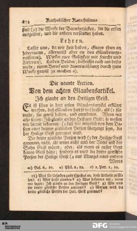 Die neunte Lection. Von dem achten Glaubensartikel.