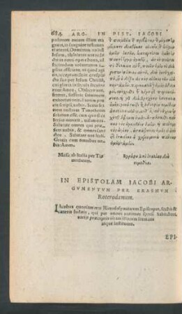 In Epistolam Iacobi Argumentum ...