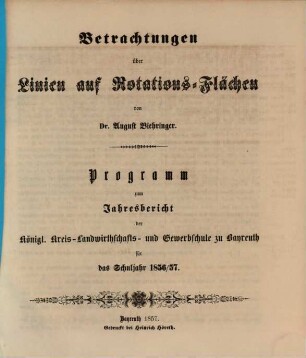 Betrachtungen über Linien auf Rotations-Flächen