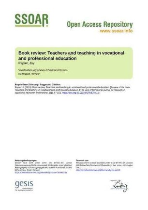 Book review: Teachers and teaching in vocational and professional education