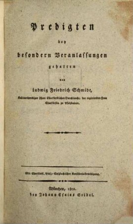 Predigten bey besondern Veranlassungen, [1]