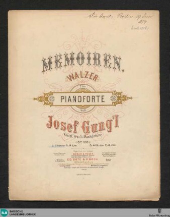 Memoiren : Walzer für Pianoforte zu 2 Händen; op. 335