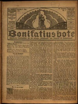 Erste Ausgabe vom Sonntag, den 02. Januar 1921.