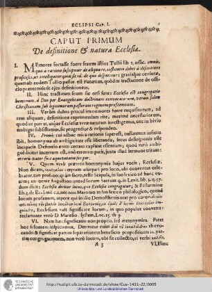 CAPUT PRIMUM De definitione & natura Ecclesia.