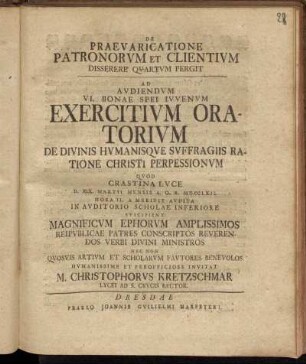 5: De Praevaricatione Patronorvm Et Clientium Dissere Qvartvm Pergit.