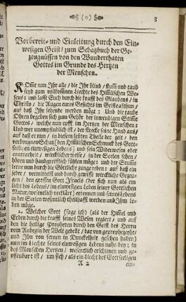 Vorbereit- und Einleitung durch den Einwesigen Geist, zum Schatzbuch der Gezeugnüssen von den Wunderthaten Gottes im Grunde des Hertzen der Menschen.