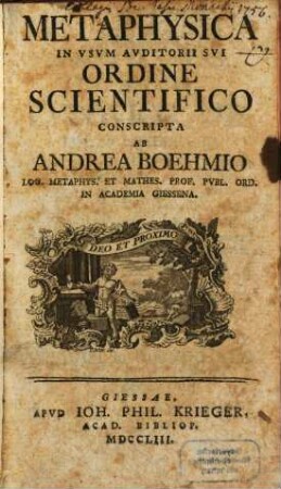 Metaphysica In Vsvm Avditorii Svi Ordine Scientifico Conscripta