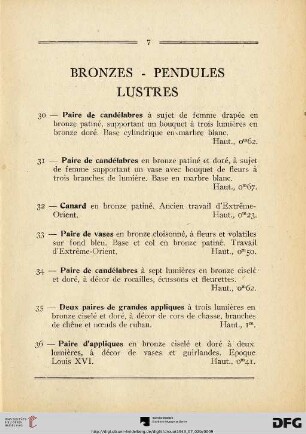 Bronzes - Pendules - Lustres (Nr. 30-57)