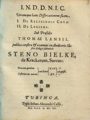 De religionis cura [et] de legibus