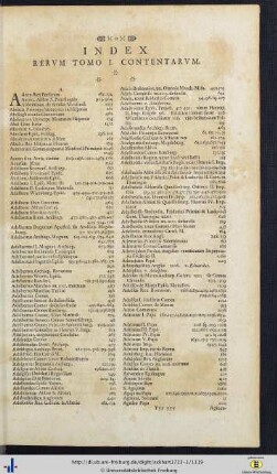 Index Rerum Tomo I. Contentarum.