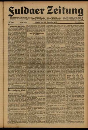 Erste Ausgabe vom Montag, den 22. Dezember 1913.