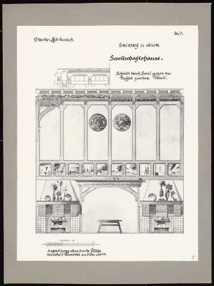 Gesellschaftshaus in einem Garten: Schnitt durch den Saal 1:25