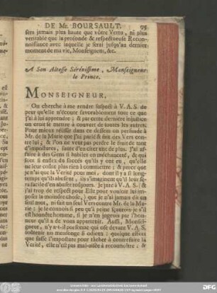 A Son Altesse Sérénissime, Monseigneur le Prince.