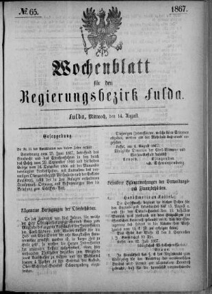 Nr. 65, Ausgabe vom 14. August 1867
