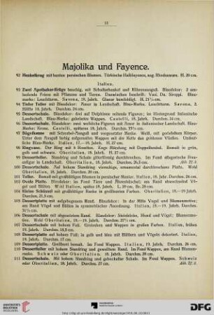 Majolika und Fayence (Nr. 92-203)