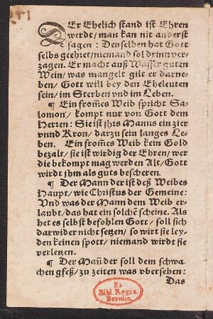 Der Ehelich stand ist Ehren || werdt/ man kan nit anderst || sagen: