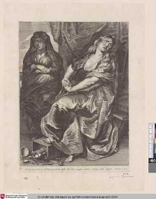 [Maria Magdalena mit einer Gefährtin; St. Mary Magdalen, trampling on a box with her valuables]