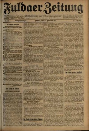 Erste Ausgabe vom Freitag, den 19. Februar 1915.
