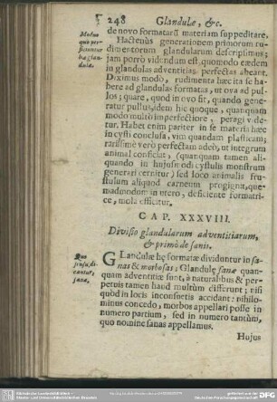 Cap. XXXVIII. Divisio glandularum adventitiarum, & primo de sanis