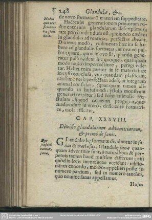 Cap. XXXVIII. Divisio glandularum adventitiarum, & primo de sanis