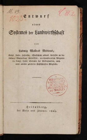Entwurf eines Systemes der Landwirthschaft
