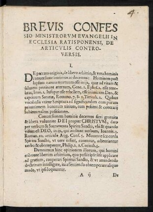 Brevis Confessio Ministrorum Evangelii In Ecclesia Ratisponensi, De Articulis Controversis.