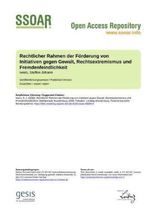 Rechtlicher Rahmen der Förderung von Initiativen gegen Gewalt, Rechtsextremismus und Fremdenfeindlichkeit