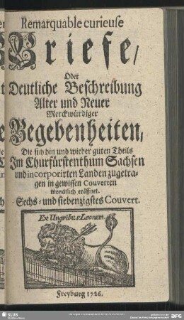 Sechs- und siebenzigstes Couvert