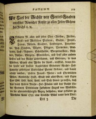 Wir Carl der Sechste von Gottes Gnaden ...