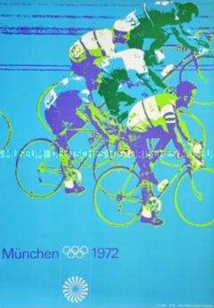 Veranstaltungsplakat zu den Olympischen Spielen in München 1972 (Motiv: Radrennen)