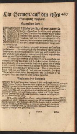 Ein Sermon/ auff den ersten Sontag Epiphanie.