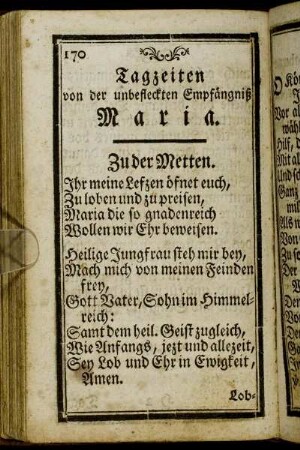 [Tagzeiten u. Litaney von der unbefleckten Empfängniß Maria.]