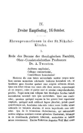 IV. Zweiter Hauptfesttag, 16. October. Ehrenpromotionen in der St. Nikolai-Kirche
