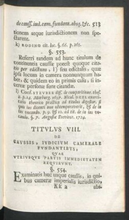 Titulus VIII. De Caussis, Iudicium Camerale Fundantibus, ...